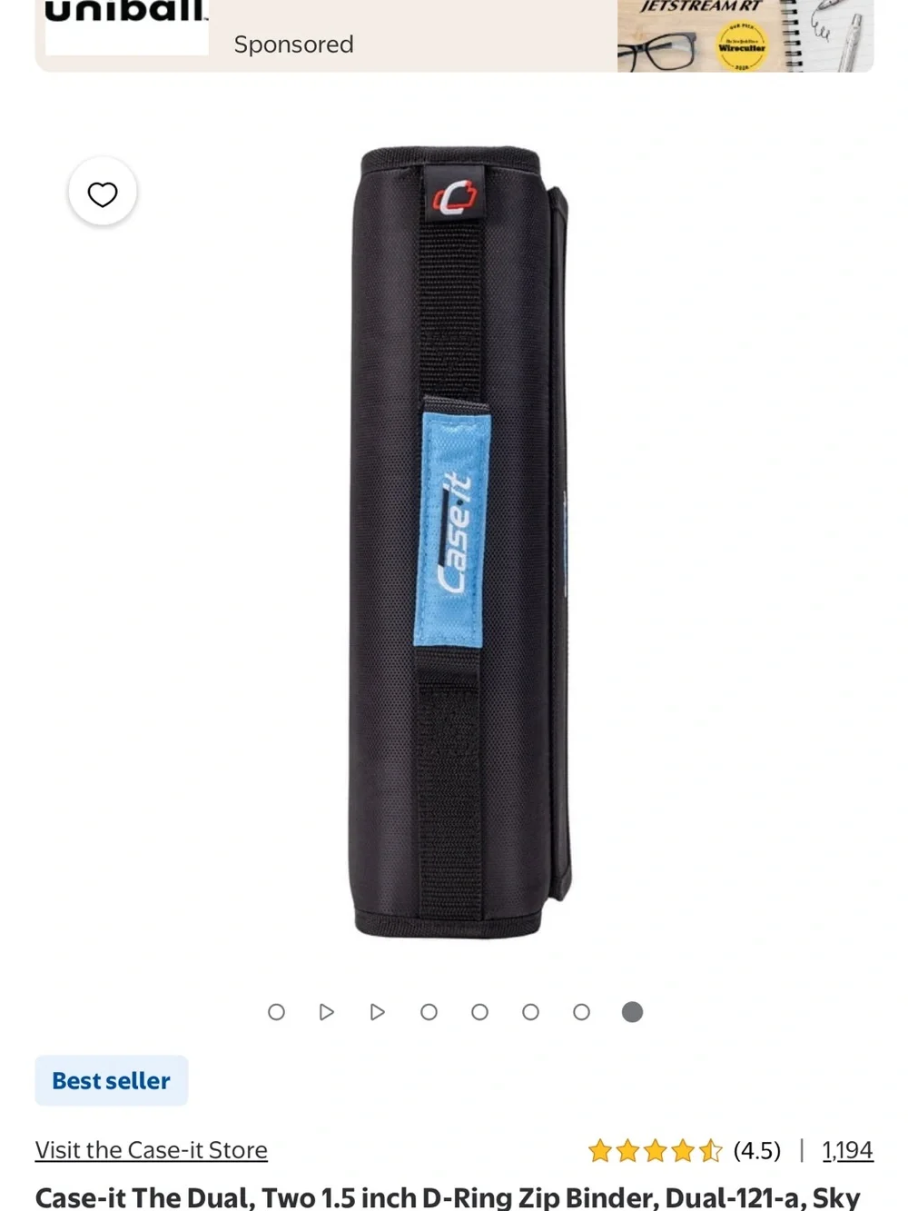 Case-it Dual D-Ring Zip Binder - Black and Blue